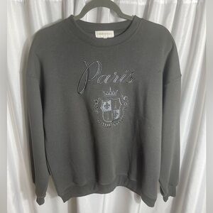 State Of Mine Women's Size M Paris Embroidered Gray Sweater Ribbed Casual